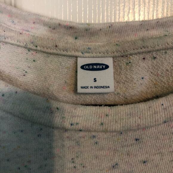 Old Navy Cream Speckled Short Sleeve Sweatshirt Top Ruffle Sleeve Women's Small - Picture 2 of 7
